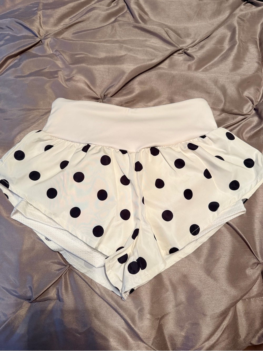 SHEIN White High-Waist Shorts with Black Polka Dots